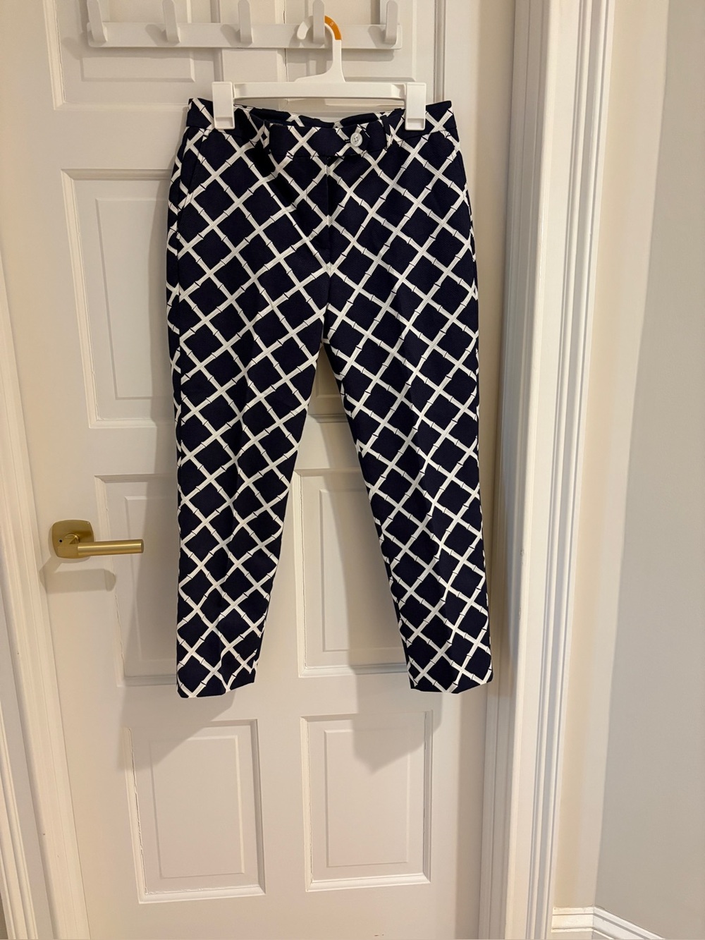 Brooks Brothers Navy White Ankle Pants Lattice Bamboo cotton textured Sz 6 Exc